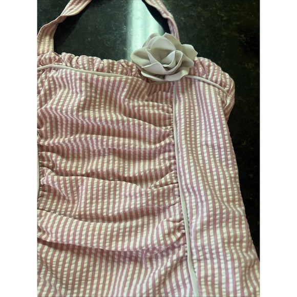 Janie And Jack Girls Swimsuit 2t One Piece Seersucker Halter Ruffle Beach Preppy - Picture 2 of 8